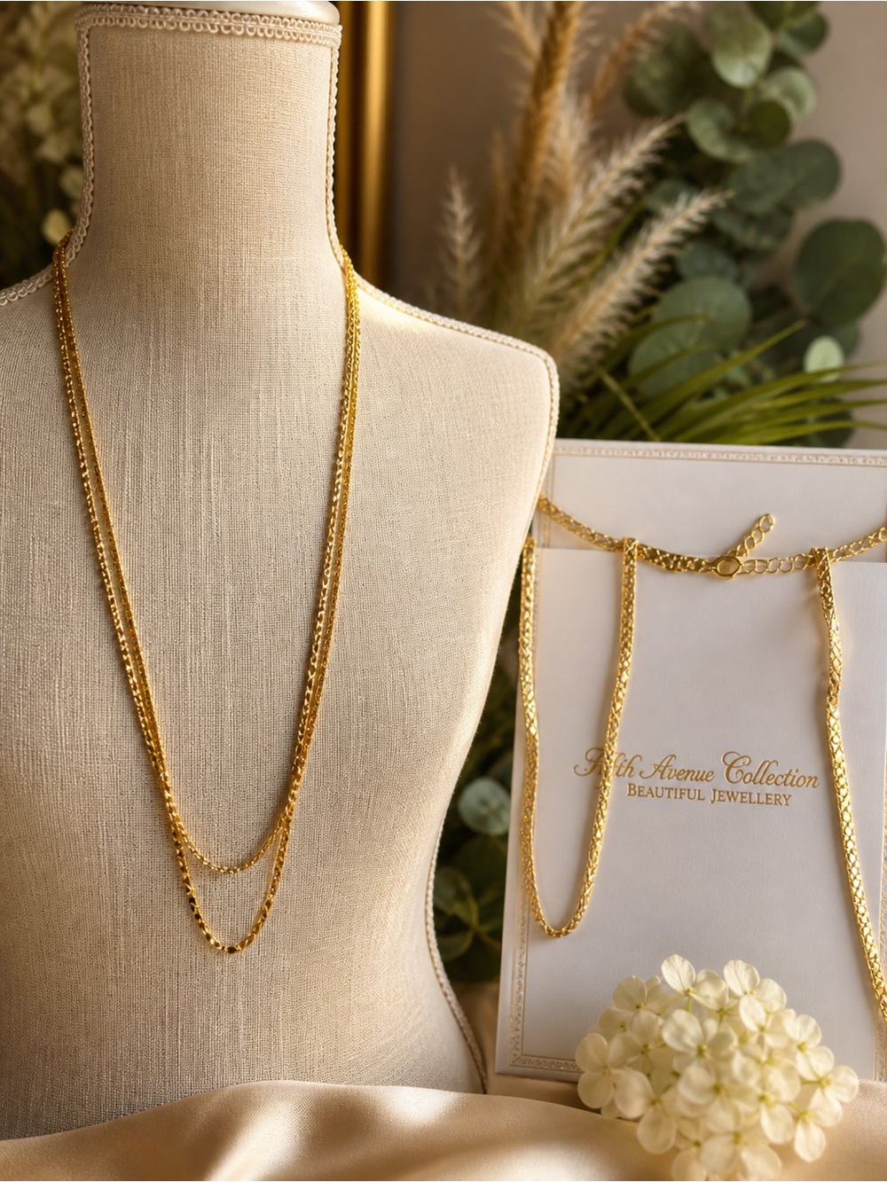 FAC Long Layered Sparkly Gold Tone Necklace NWT​​​
